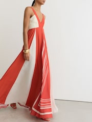 Reiss Orange/Ivory Tallie Empire-Line Printed Maxi Dress - Image 5 of 7