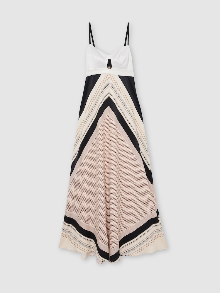Reiss Ivory/Black Myra Petite Scarf-Print Tie-Back Maxi Dress - Image 2 of 9
