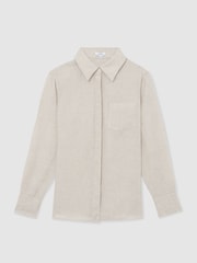 Reiss Beige Neutral Belle Linen Patch-Pocket Long-Sleeve Shirt - Image 2 of 6