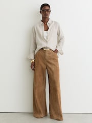 Reiss Beige Neutral Belle Linen Patch-Pocket Long-Sleeve Shirt - Image 3 of 6