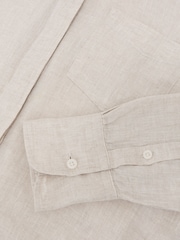 Reiss Beige Neutral Belle Linen Patch-Pocket Long-Sleeve Shirt - Image 6 of 6