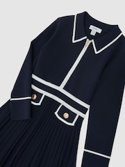 Reiss Navy Anne 3-9 yrs Pleated Tipped Knit Dress - Image 3 of 3