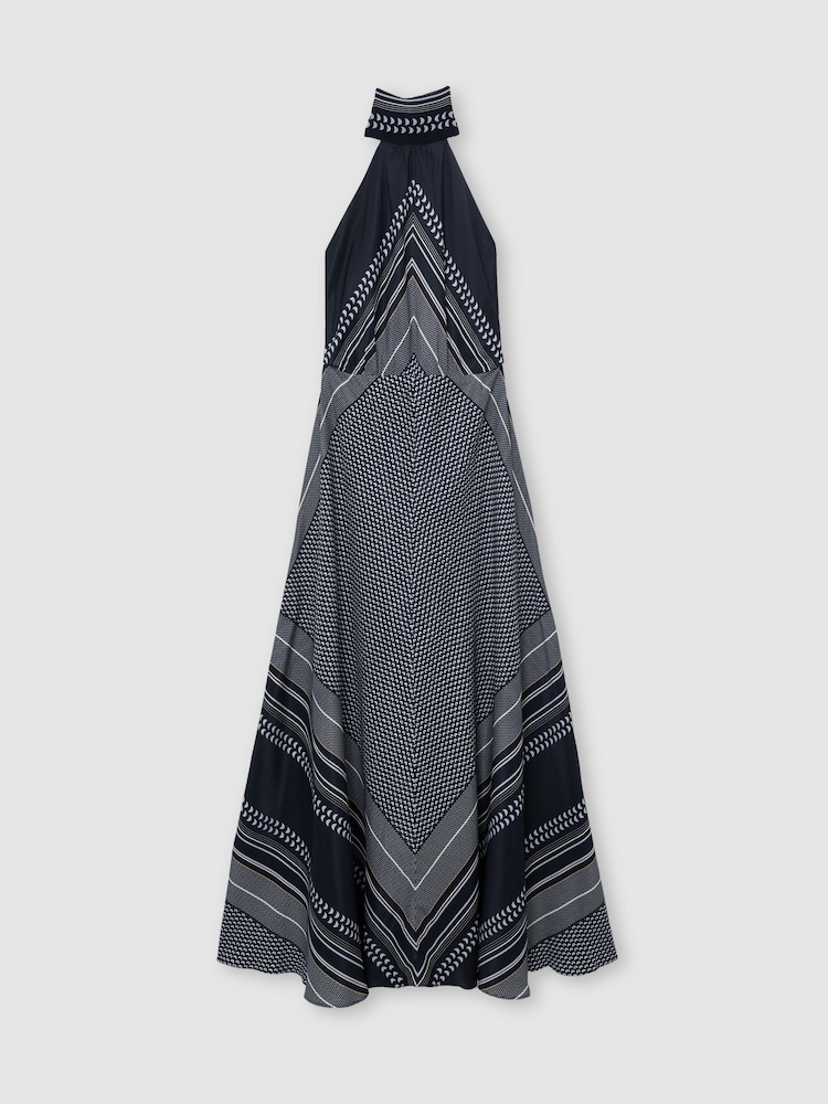 Reiss Navy Skylar Scarf-Print Tie-Neck Maxi Dress - Image 2 of 7 Reiss Navy Skylar Scarf-Print Tie-Neck Maxi Dress - Image 2 of 7