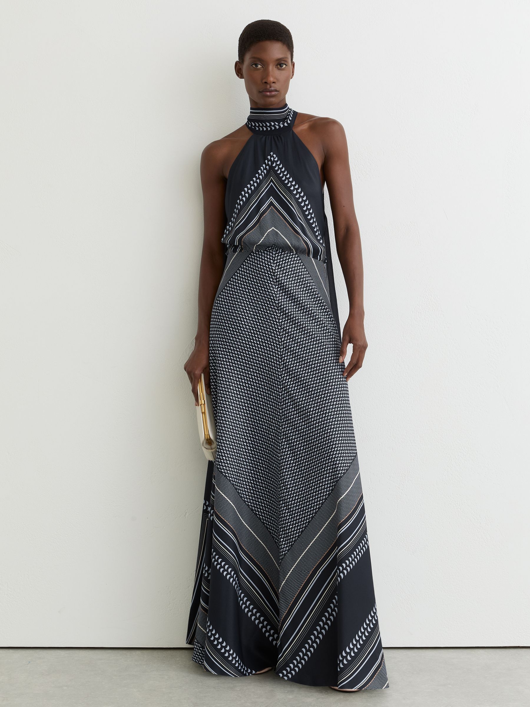 Buy Reiss Navy Skylar Scarf-Print Tie-Neck Maxi Dress from Next USA