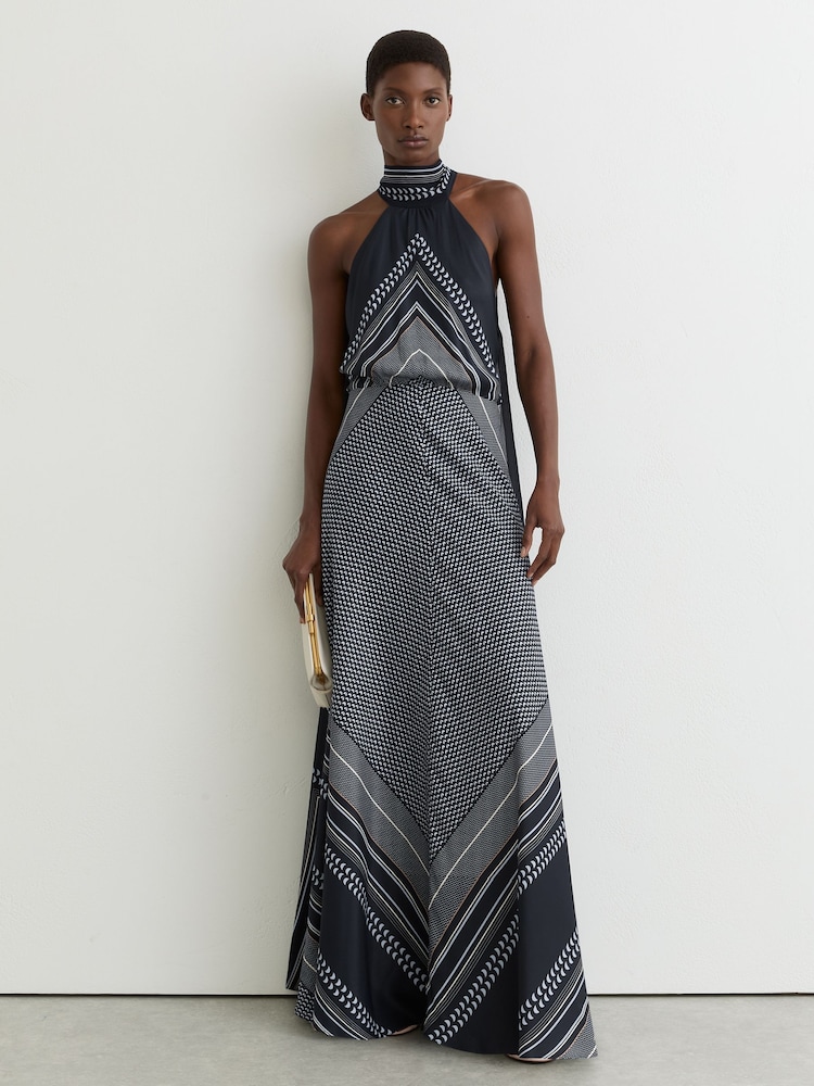 scarf neck maxi dress Buy Reiss Navy Skylar Scarf-Print Tie-Neck Maxi Dress from Next USA