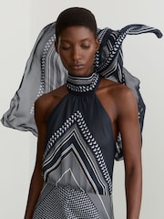 Reiss Navy Skylar Scarf-Print Tie-Neck Maxi Dress - Image 4 of 7