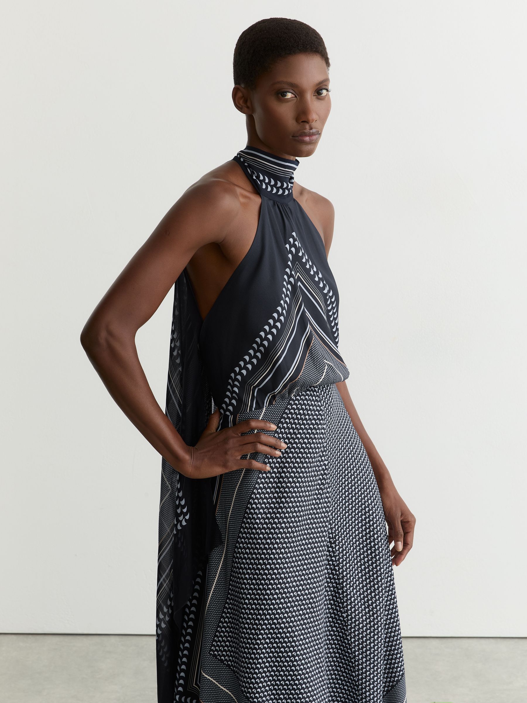 Buy Reiss Navy Skylar Scarf-Print Tie-Neck Maxi Dress from Next USA