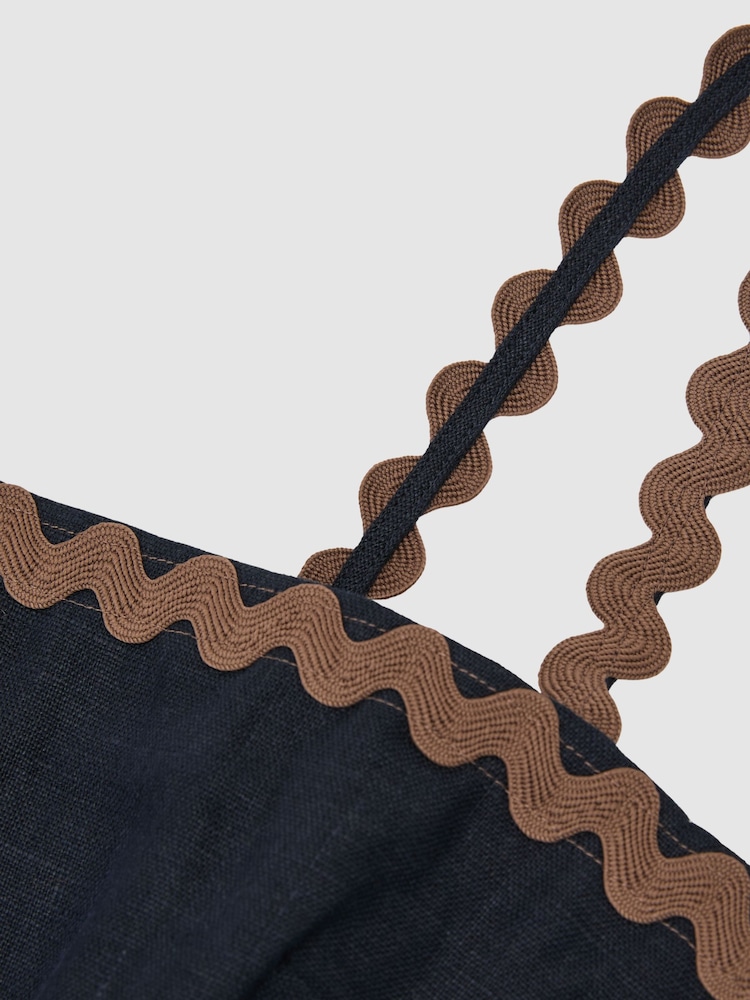 Reiss Navy/Brown Mila Linen Wave-Trim Cropped Cami Top - Image 6 of 6 Reiss Navy/Brown Mila Linen Wave-Trim Cropped Cami Top - Image 6 of 6