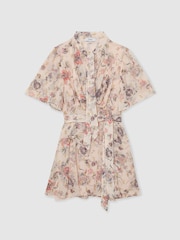 Reiss Neutral Luna Metallic-Floral Flippy Mini Dress - Image 2 of 6