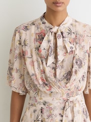 Reiss Neutral Luna Metallic-Floral Flippy Mini Dress - Image 4 of 6