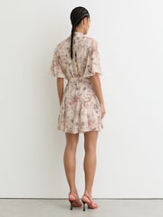 Reiss Neutral Luna Metallic-Floral Flippy Mini Dress - Image 5 of 6