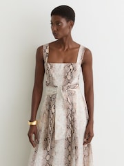 Reiss Amy Midi Lin-Blanding slangetrykk Kjole - Bilde 3 av 6