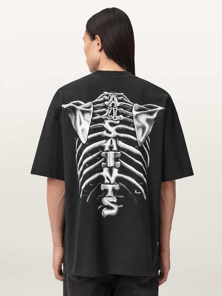 T-shirt Homme AllSaints Rayé Noir - Taille L - Col Rond (97% Coton, 3% Polyester)