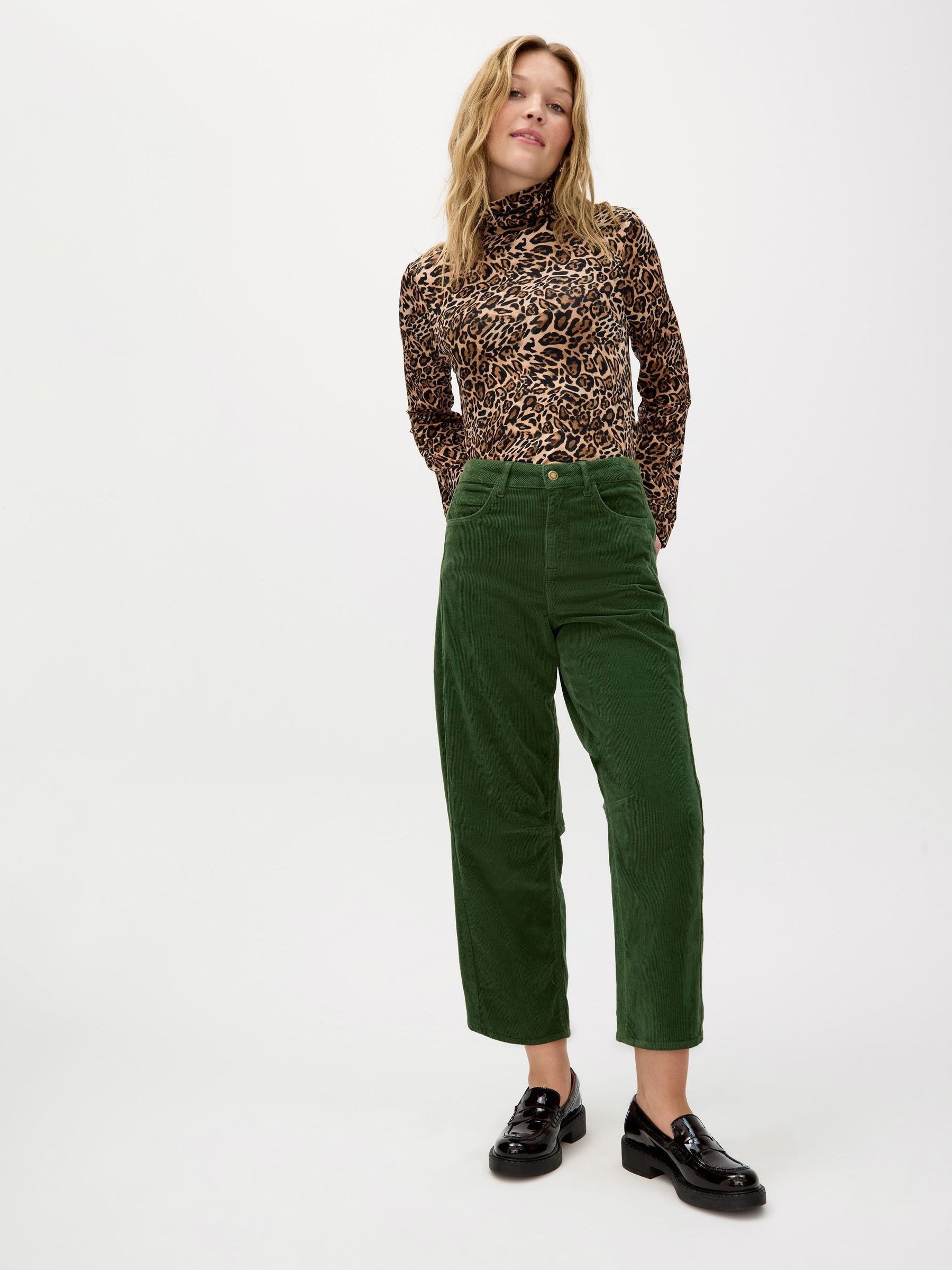 Buy Oliver Bonas Green Corduroy Cropped Barrel Leg Trousers from