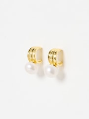 Oliver Bonas Gold Margalo Ribbed Plated Pearl Earrings - Image 1 of 4