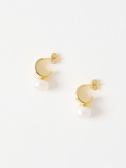 Oliver Bonas Gold Margalo Ribbed Plated Pearl Earrings - Image 2 of 4