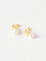 Oliver Bonas Gold Margalo Ribbed Plated Pearl Earrings - Image 3 of 4