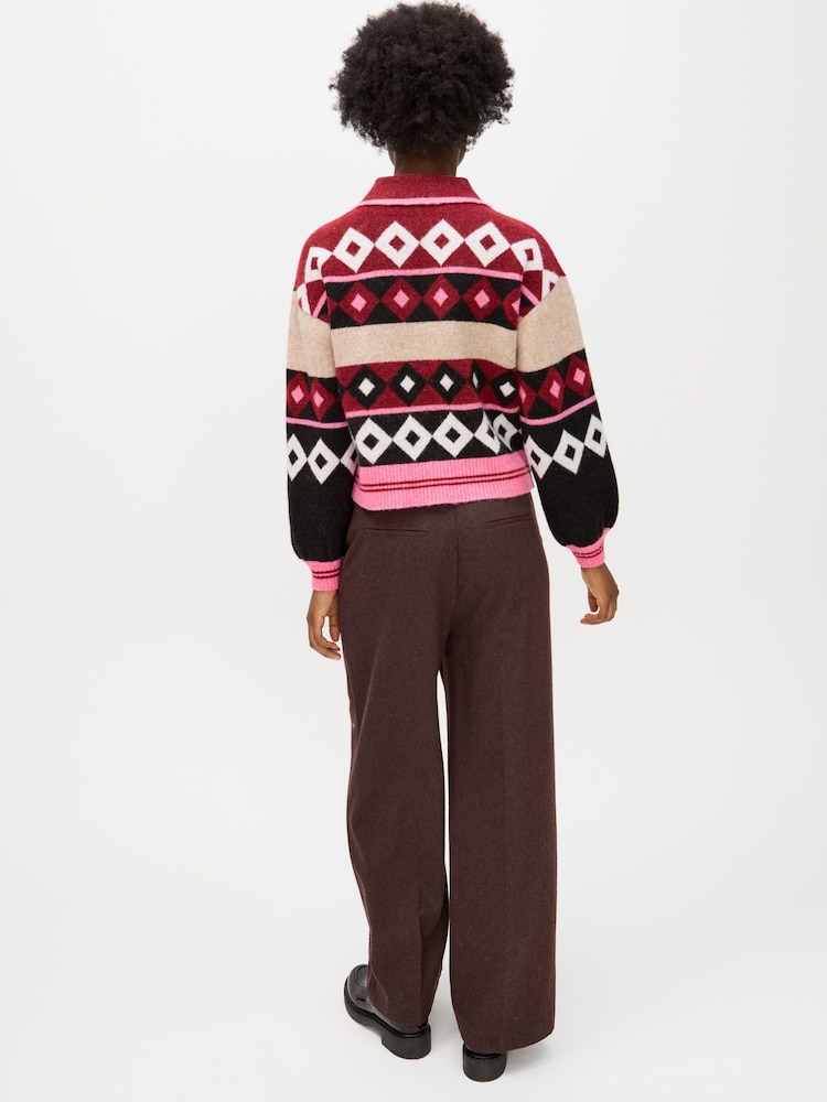 Oliver Bonas Brown Wool Blend Wide Leg Trousers - Image 2 of 7