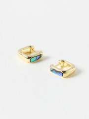 Oliver Bonas Gold Ava Paua Shell Plated Square Hoop Earrings - Image 2 of 5