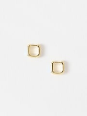 Oliver Bonas Gold Ava Paua Shell Plated Square Hoop Earrings - Image 4 of 5