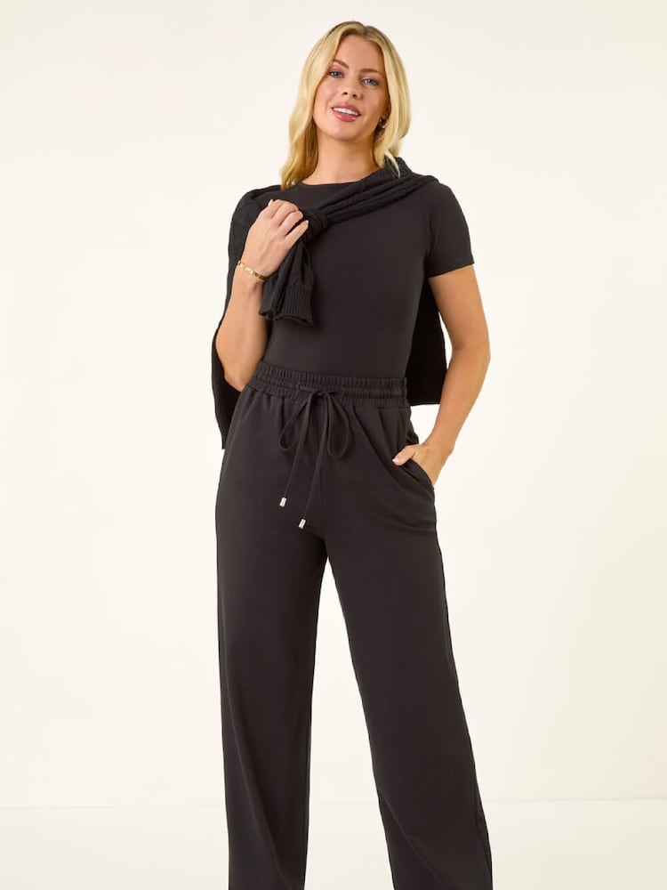 Roman Black Petite Drawstring Ponte Trousers - Image 2 of 5