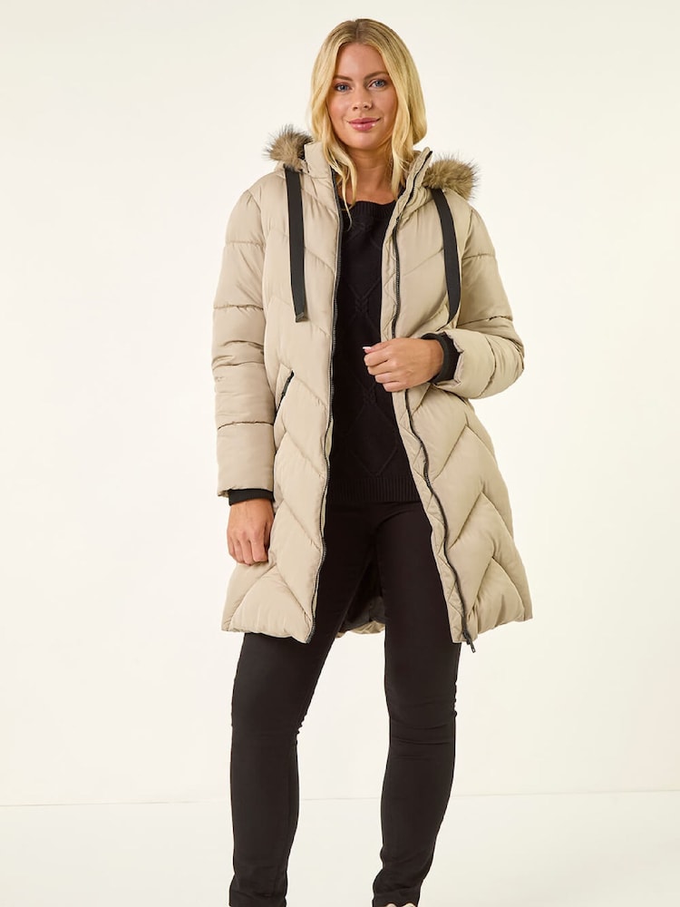 Roman White Petite Contrast Zip Puffer Coat - Image 1 of 5 Roman White Petite Contrast Zip Puffer Coat - Image 1 of 5