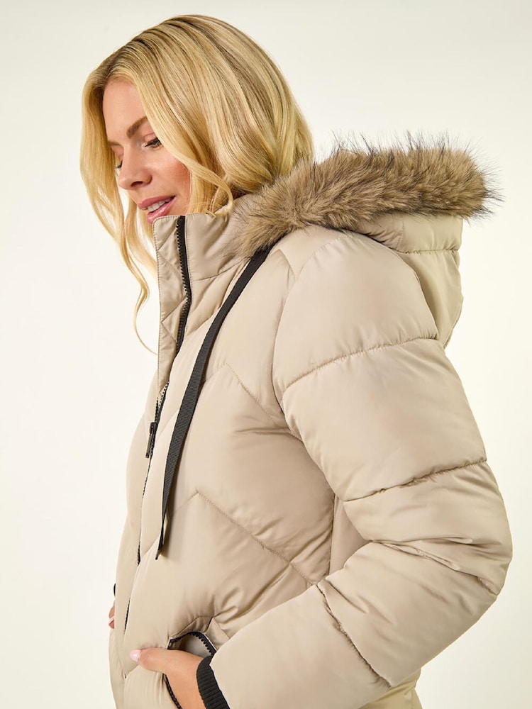 Roman White Petite Contrast Zip Puffer Coat - Image 2 of 5 Roman White Petite Contrast Zip Puffer Coat - Image 2 of 5