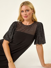 Roman Black Petite Sparkle Contrast Dress - Image 1 of 5
