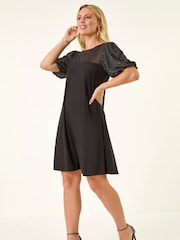 Roman Black Petite Sparkle Contrast Dress - Image 2 of 5