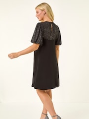 Roman Black Petite Sparkle Contrast Dress - Image 3 of 5