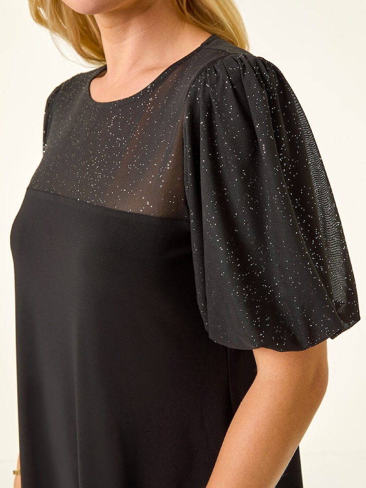 Roman Black Petite Sparkle Contrast Dress - Image 5 of 5