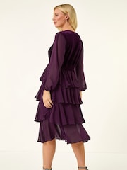 Roman Purple Petite Velvet Bodice Layered Dress - Image 3 of 5