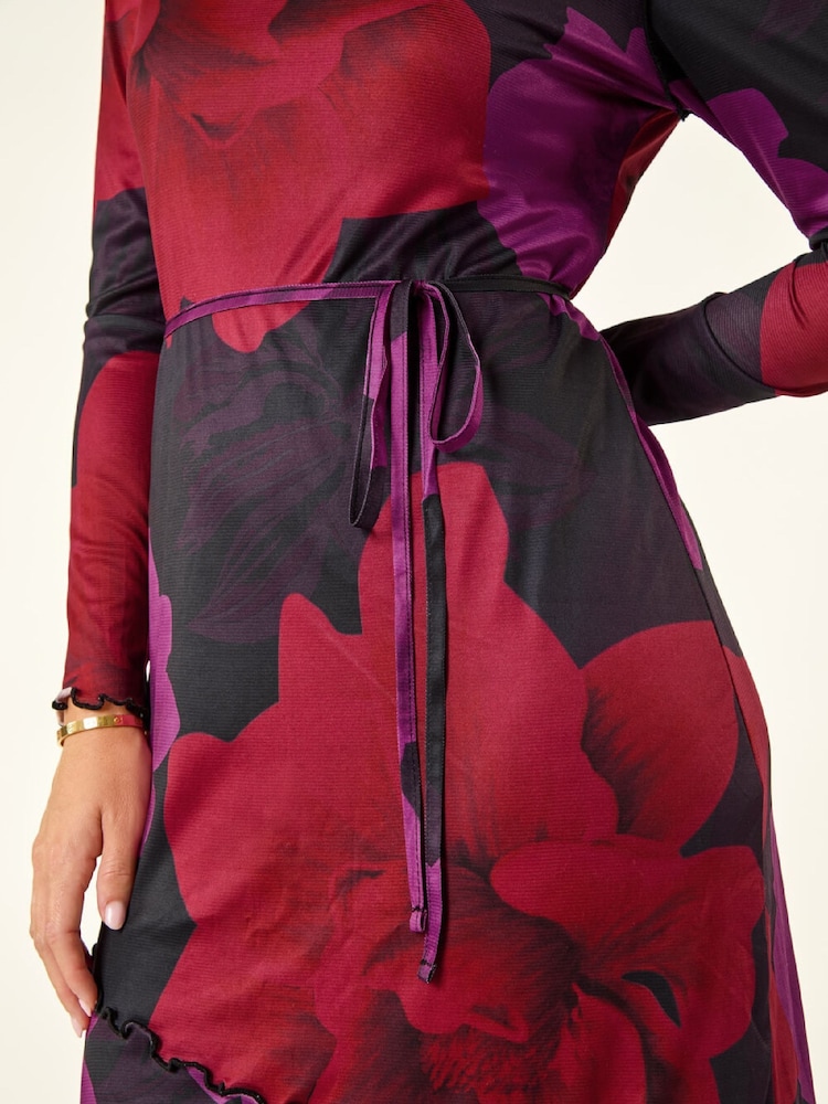 Roman Red Petite Floral Tie Waist Maxi Dress - Image 5 of 5 Roman Red Petite Floral Tie Waist Maxi Dress - Image 5 of 5