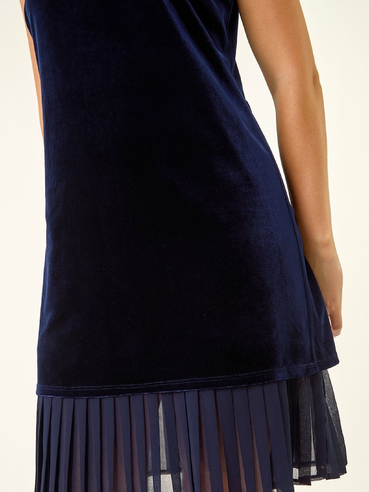 Roman Blue Petite Velvet Contrast Hem Dress - Image 5 of 5