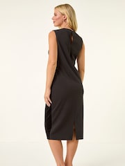Roman Black Petite Velvet Constrast Ruched Dress - Image 3 of 5