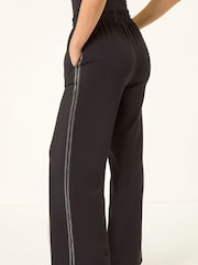 Roman Black Petite Drawstring Side Stripe Trousers - Image 3 of 5