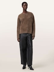 AllSaints Brown Rebel Crew Neck Jumper - Image 4 of 6