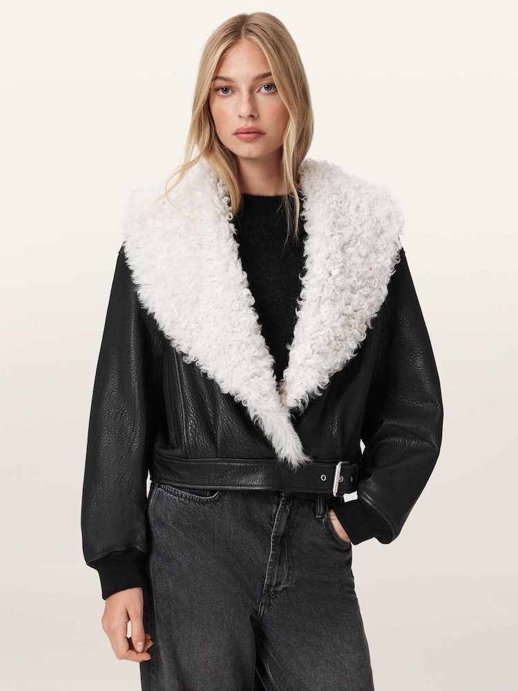 AllSaints Black Libra Shearling Jacket - Image 1 of 5