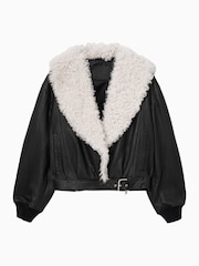 AllSaints Black Libra Shearling Jacket - Image 5 of 5