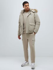 River Island Natural Premium Monogram Fur Trim Puffer Jacket - Image 3 of 4