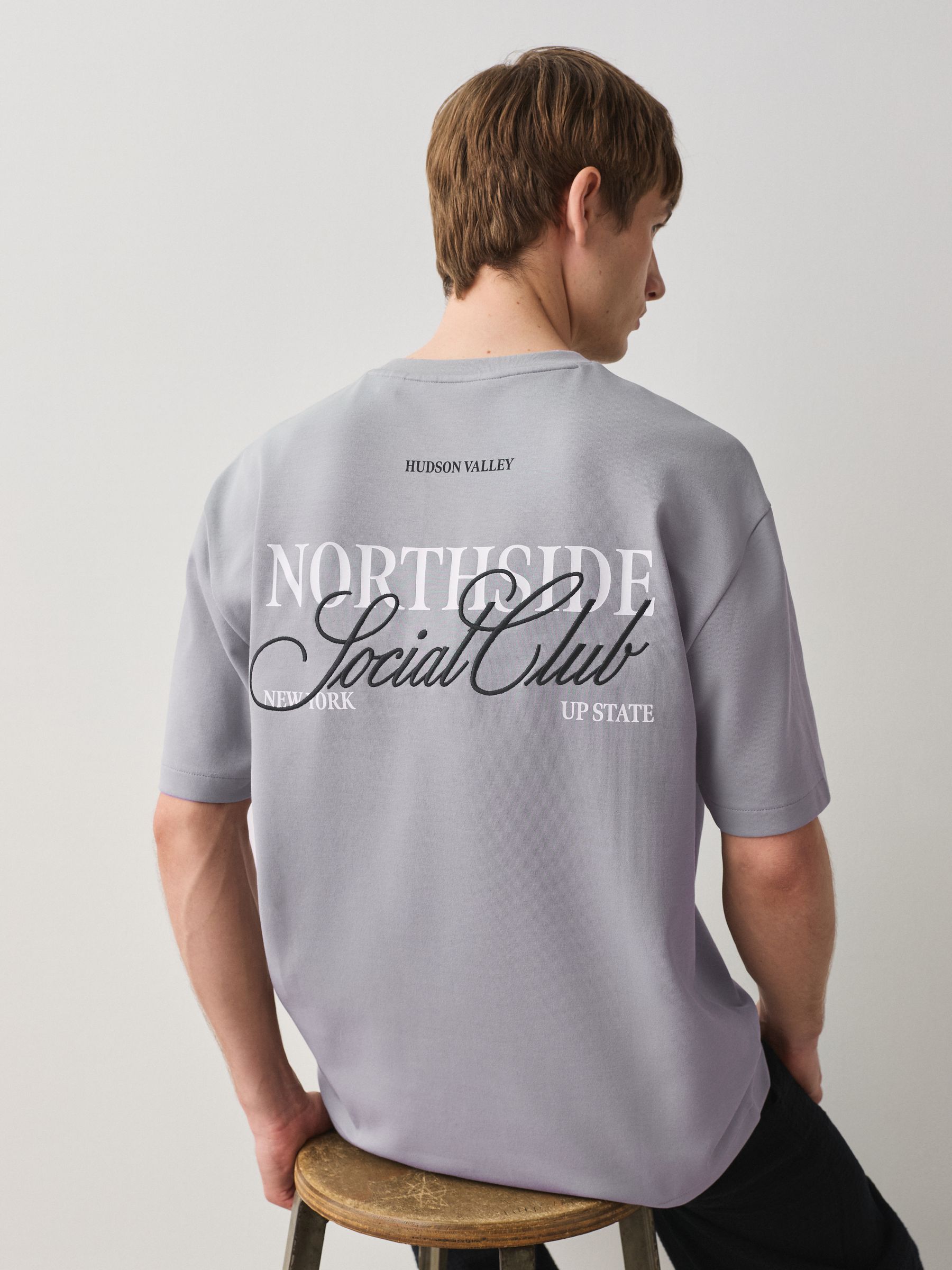 Buy Grey Text Relaxed Fit Graphic Print Heavy Weight T-Shirt from