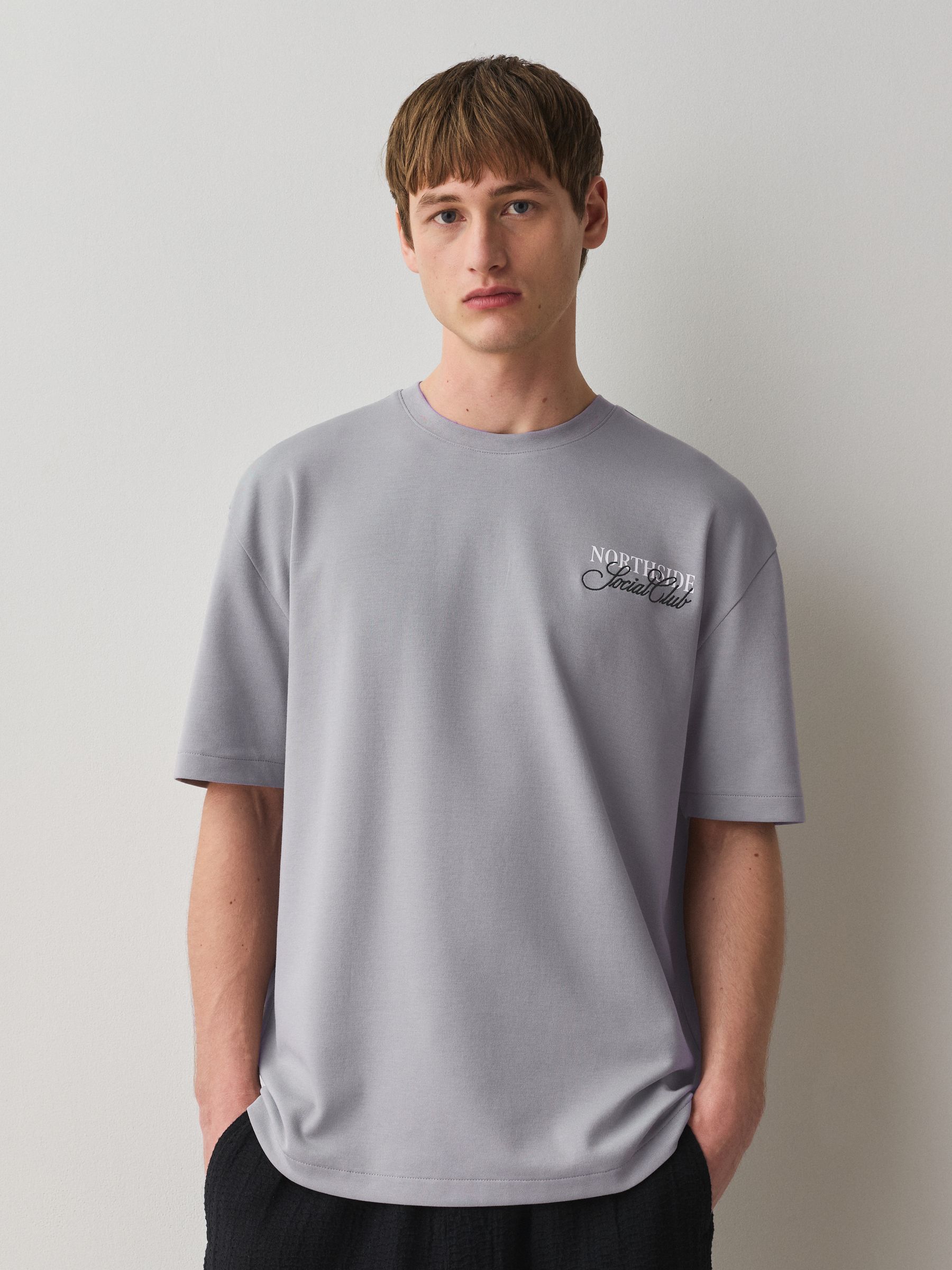 Buy Grey Text Relaxed Fit Graphic Print Heavy Weight T-Shirt from