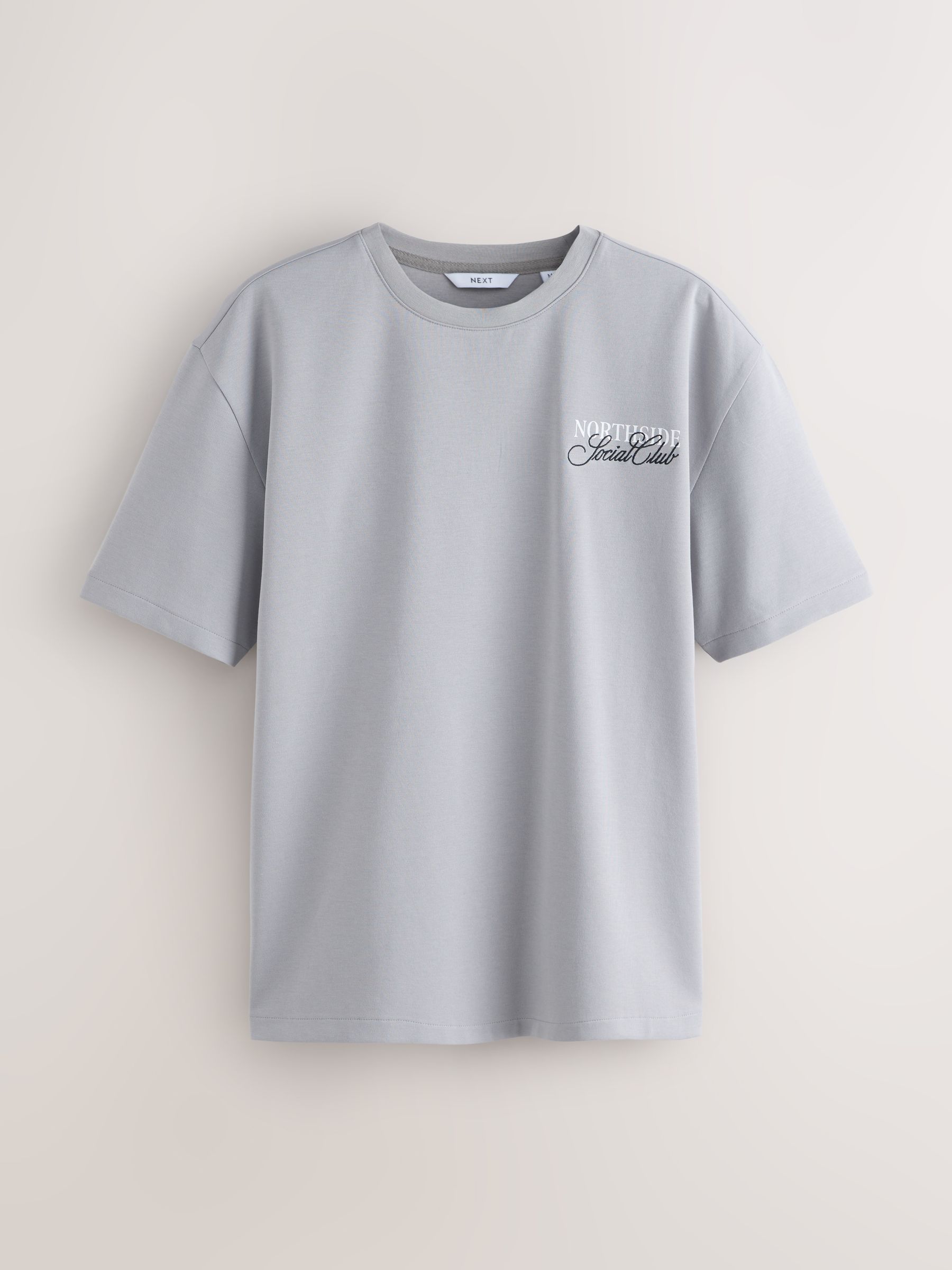 Buy Grey Text Relaxed Fit Graphic Print Heavy Weight T-Shirt from