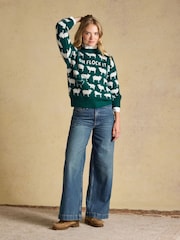 Oh Flock It Green Sheep Icon Crew Neck Knitted Jumper - Image 4 of 8