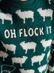 Oh Flock It Green Sheep Icon Crew Neck Knitted Jumper - Image 7 of 8