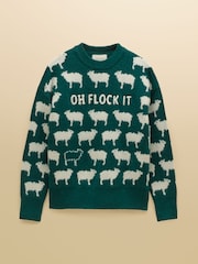 Oh Flock It Green Sheep Icon Crew Neck Knitted Jumper - Image 8 of 8