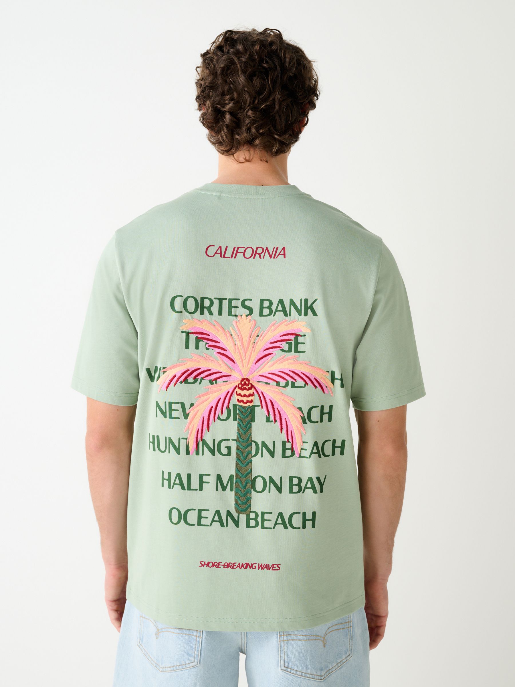 Buy Sage Green Palm Regular Fit Graphic Print Heavy Weight T-Shirt