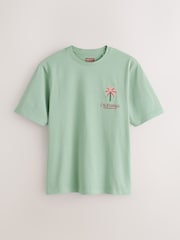 Sage Green Palm Regular Fit Graphic Print Heavy Weight T-Shirt - Image 5 of 8