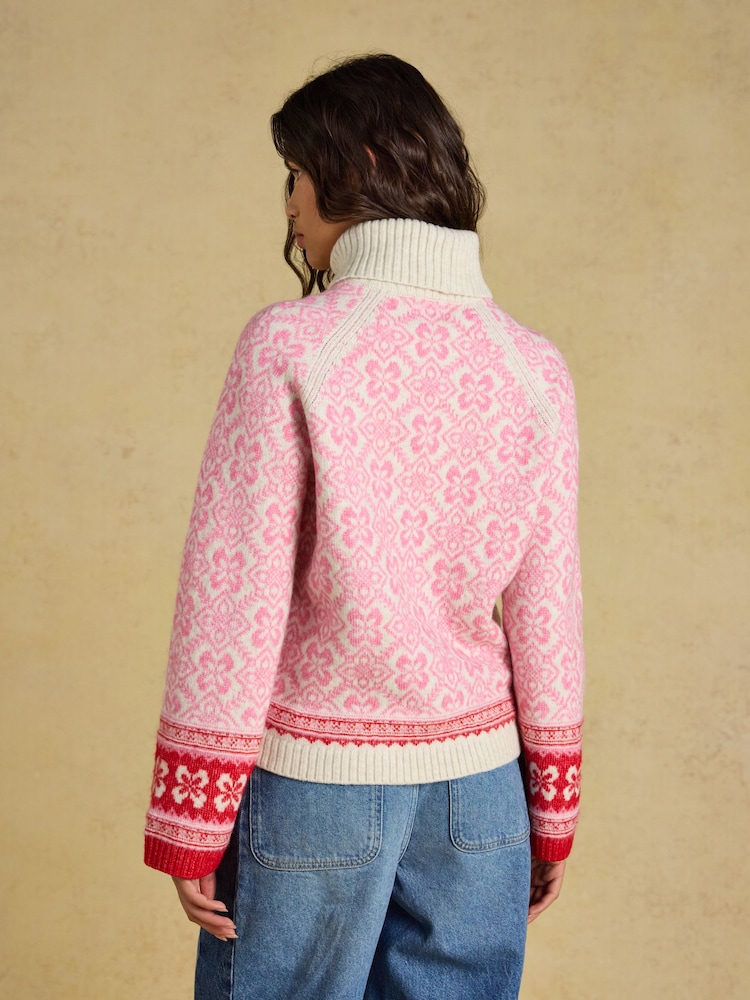 Joules Pink Patterned Knitted Jumper with Detachable Roll Neck - Image 2 of 8 Joules Pink Patterned Knitted Jumper with Detachable Roll Neck - Image 2 of 8