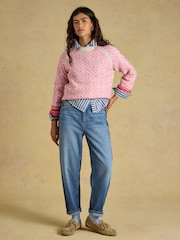 Joules Pink Patterned Knitted Jumper with Detachable Roll Neck - Image 5 of 8